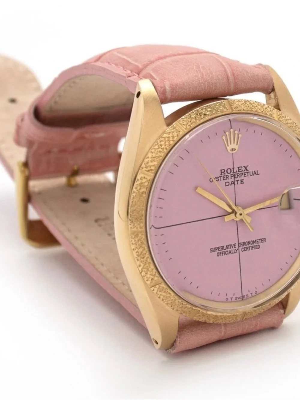 Rolex Watch Oyster perpetual date vintage gold 34mm pink dial ref 1510 18k gold